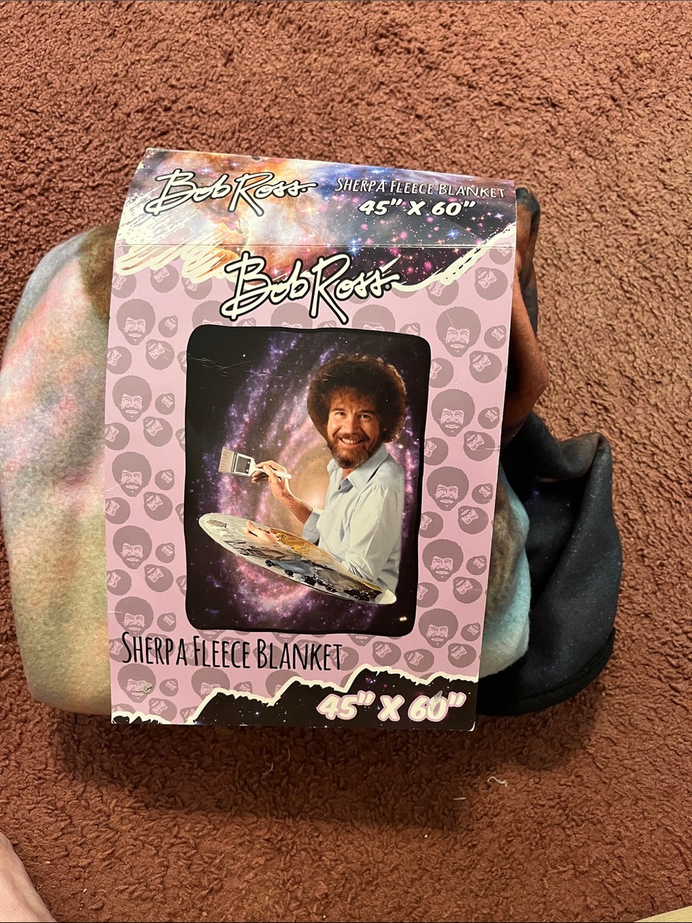 Bob Ross Sherpa Fleece Blanket - Multicolor Galaxy Design